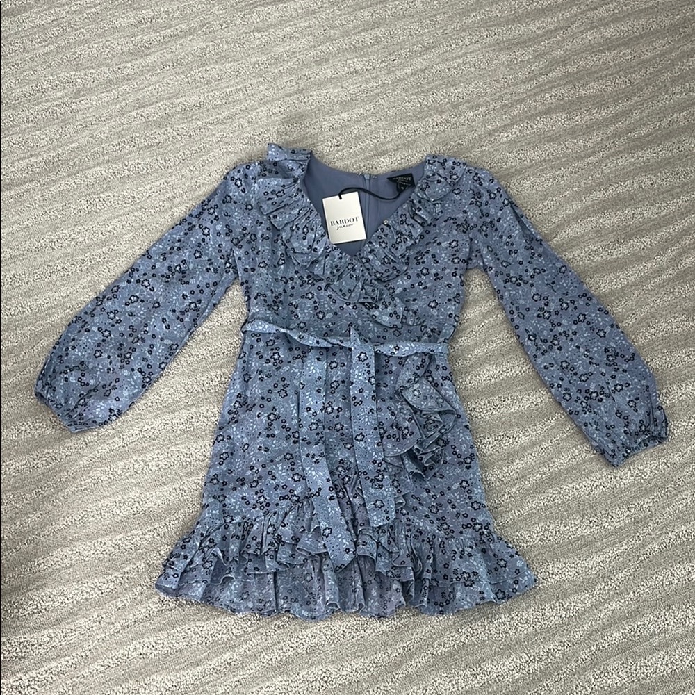 Bardot Junior- Blue and White Ruffled Tiered Sundress